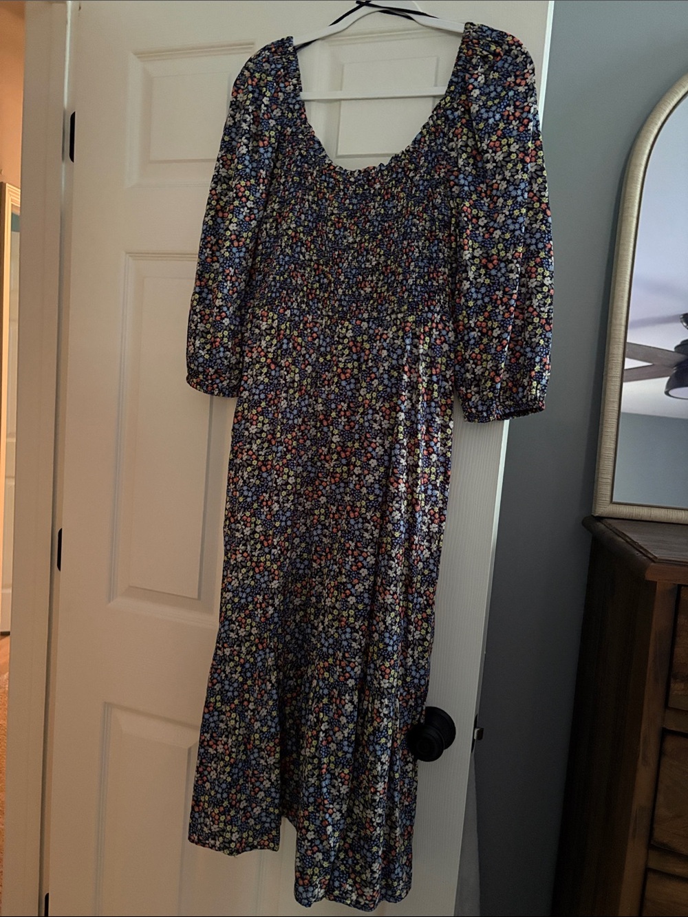 GAP Puff Sleeve Smocked Midi Dress In Multi Color Floral